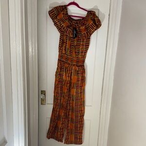 Red Geometric Print Sleeveless Jumpsuit